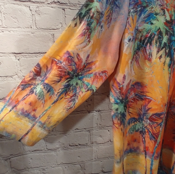 Leoma Longrove Palm Tree XL Tunic Watercolor Palm Trees Scoop Quarter Sleeve Top - Picture 11 of 16